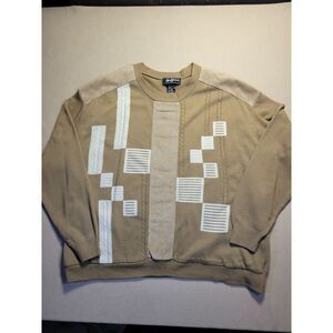 Alan Stuart Men's Tan Turtleneck Sweater with Cream Geometric Panels